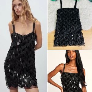 Zara Black Short Fringe Dress Small Glam Party Classic Evening sequin